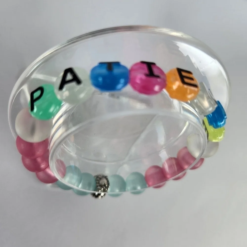 Hand Crafted Stretch Bracelet Beaded Glow in the Dark Med. Green Blue Yellow